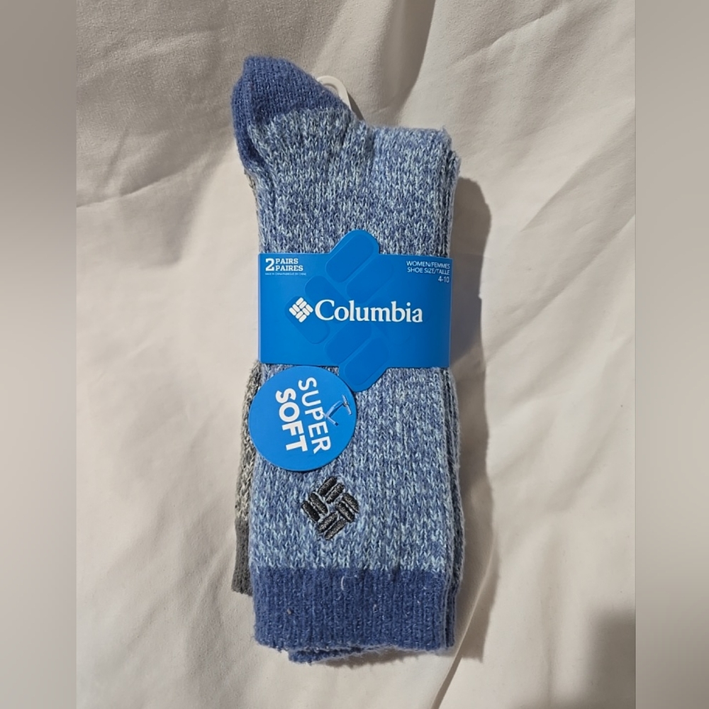 NWT Columbia Crew Boot Socks 2 Pairs Super Soft Womensblue Grey